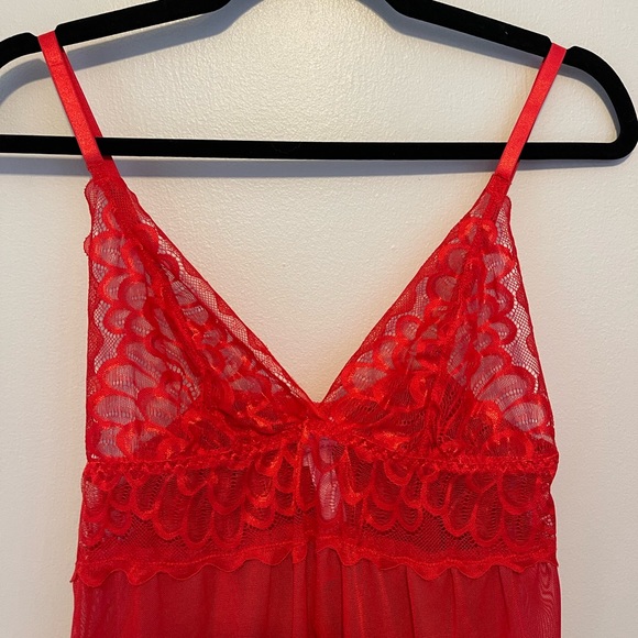 NWOT Red Sheer and Lace Babydoll Dress w/ Matching Thong - Picture 4 of 8